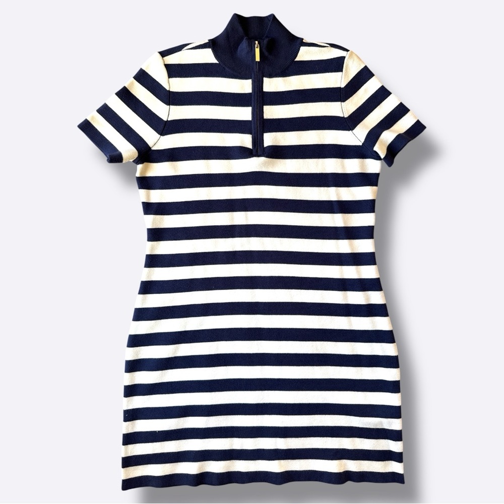 Cynthia Rowley Navy/White Nautical Stripe Short Sleeve Polo Sweater Dress Medium - Picture 6 of 12